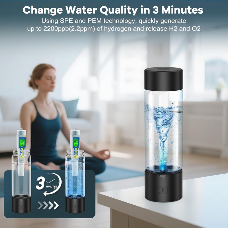 IJEUH Hydrogen Water Bottle Generator, Portable SPE PEM Hydrogen Water Ionizer Machine, Rechargeable Hydrogen Water Maker for Home Office Travel Fitness Travel Home Office - Image 3